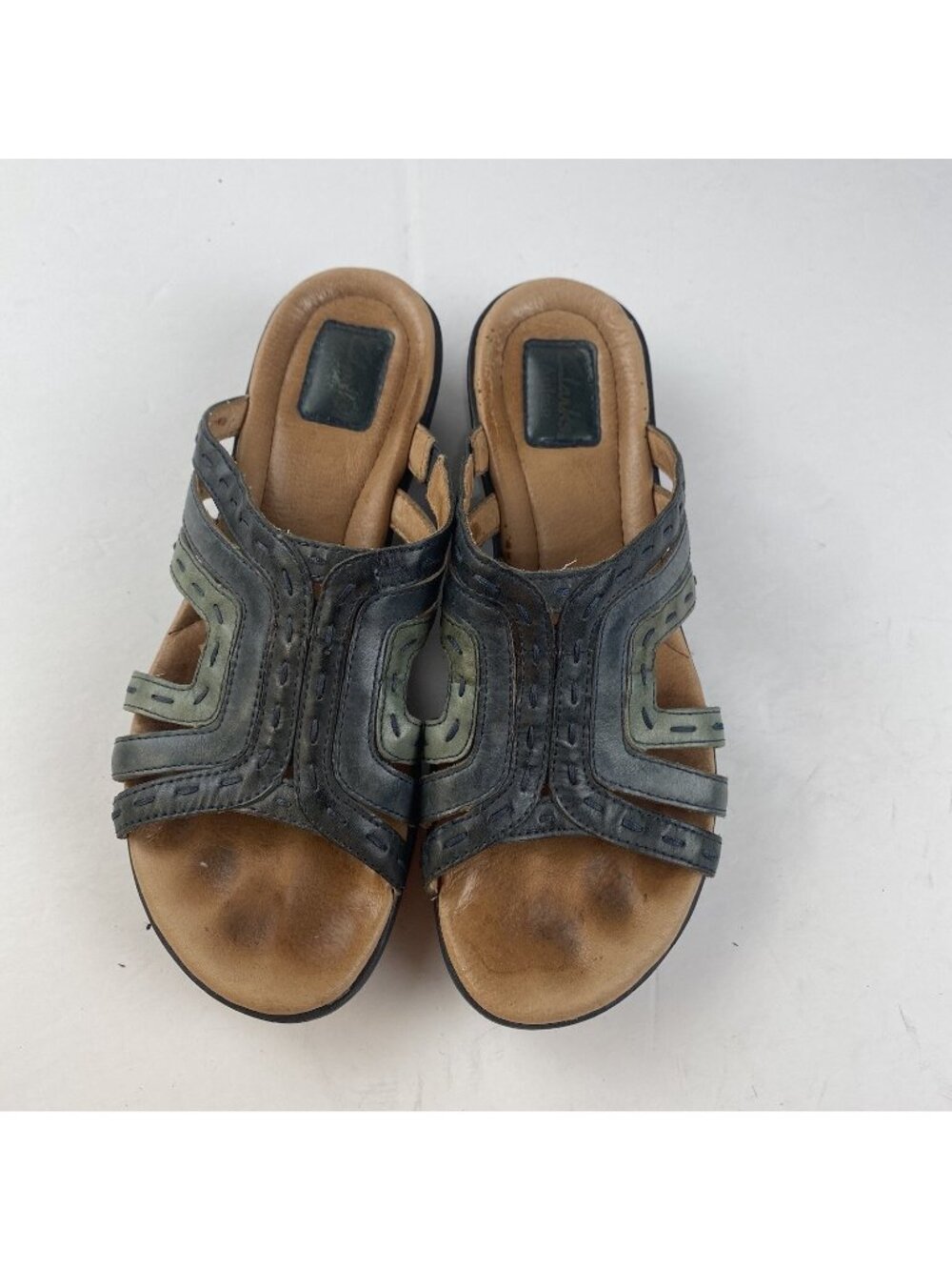 Clarks Artisan Women's Green Leather Slip On Comfort Sandals Size 9M  Pre Owned